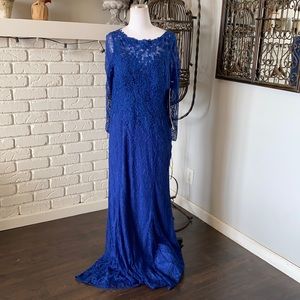 Jade Couture K198003 Illusion Boat Neckline Mother Of The Bride COBALT 14 NEW